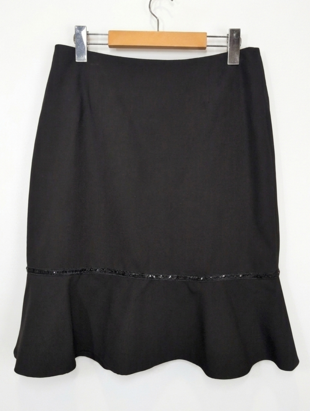 Vintage Y2K Reitmans Black Sequin Trim Flounce Hem Skirt Womens Size 9 Medium